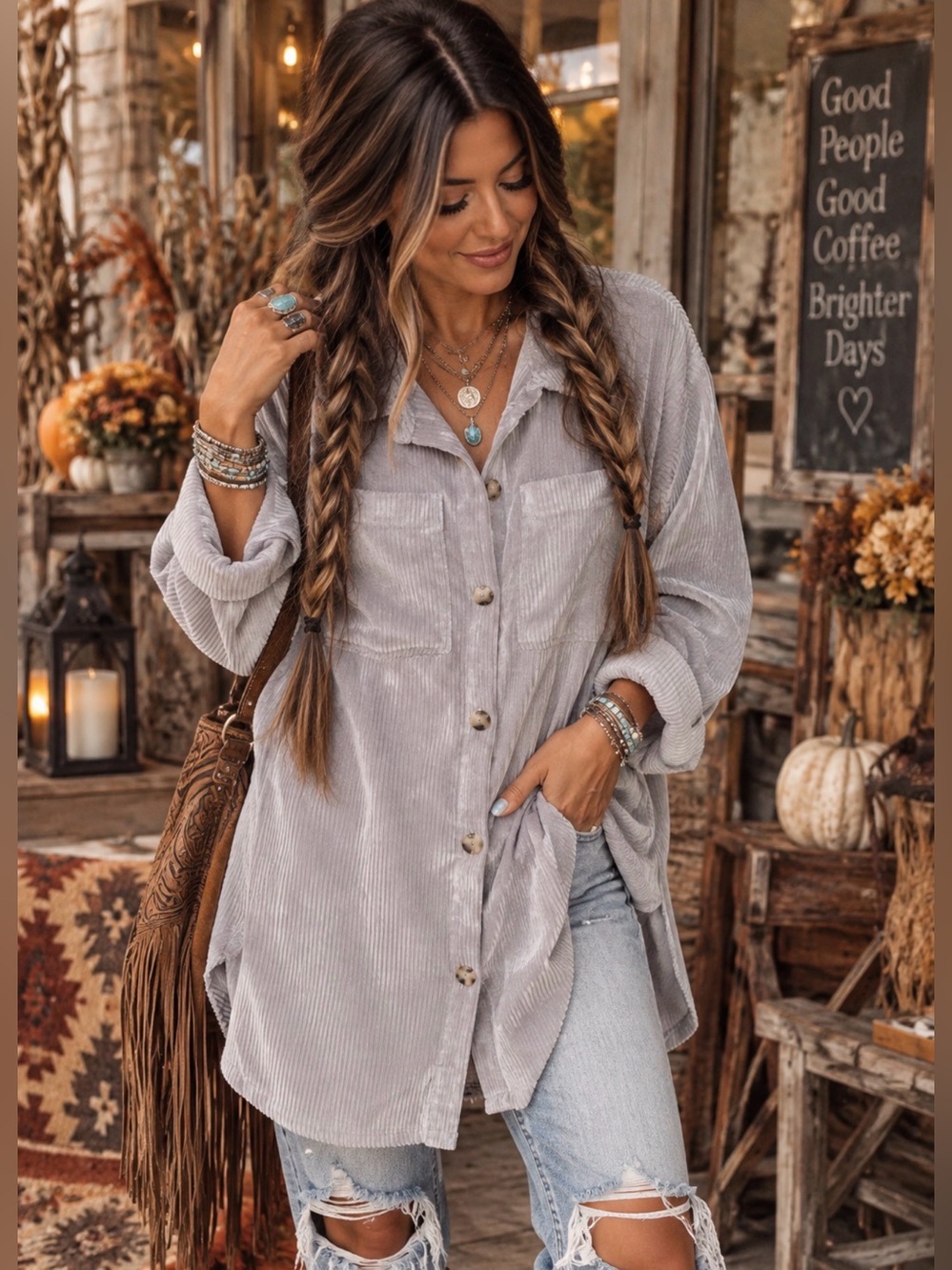 ASHLEY BY 26 INTERNATIONAL Utility Collection Button Down Shacket